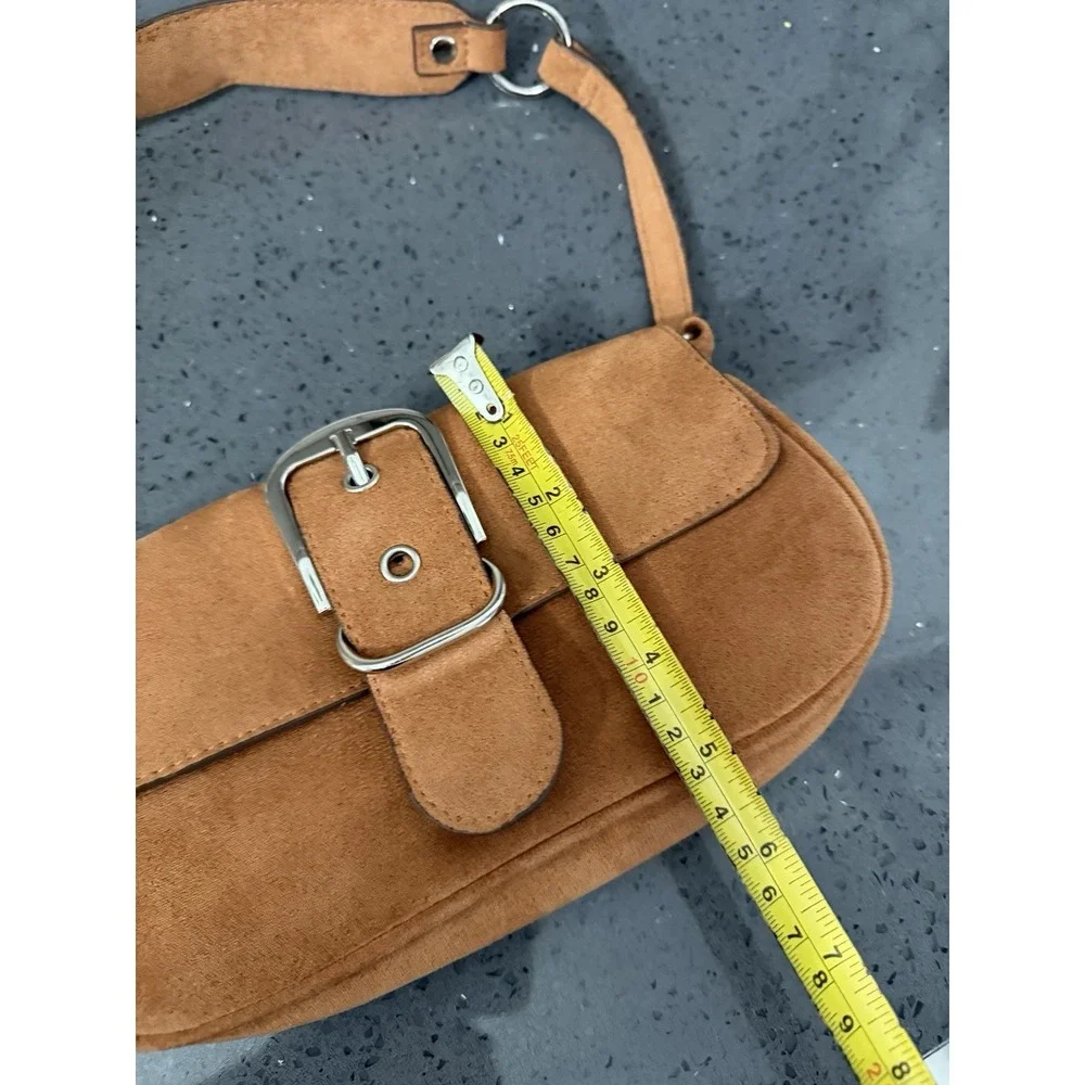 Faux Leather Suede Hobo Cognac Brown Bag Purse Tote Silver Hardware Festival